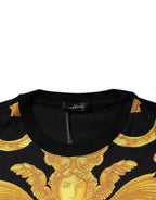 Schwarzes Baumwoll-T-Shirt mit Medusa-Print und Rundhalsausschnitt