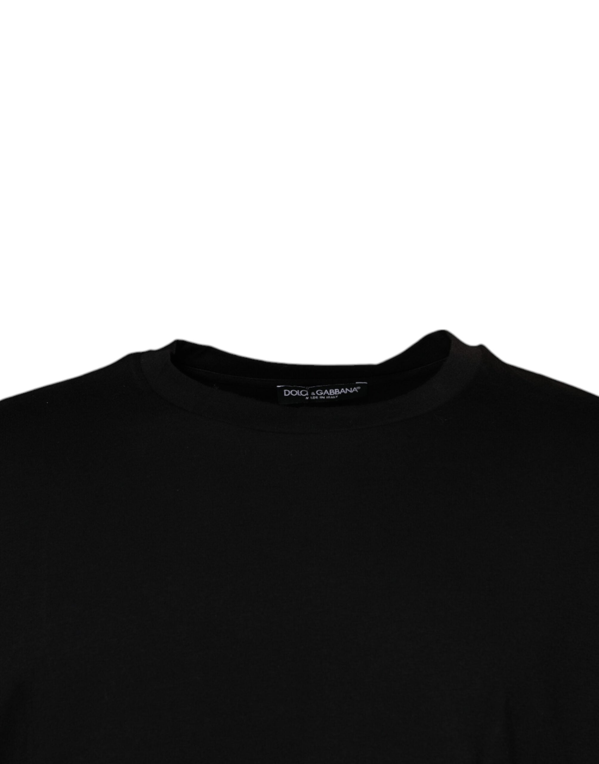 Schwarzes Rundhals-T-Shirt mit kurzen Ärmeln