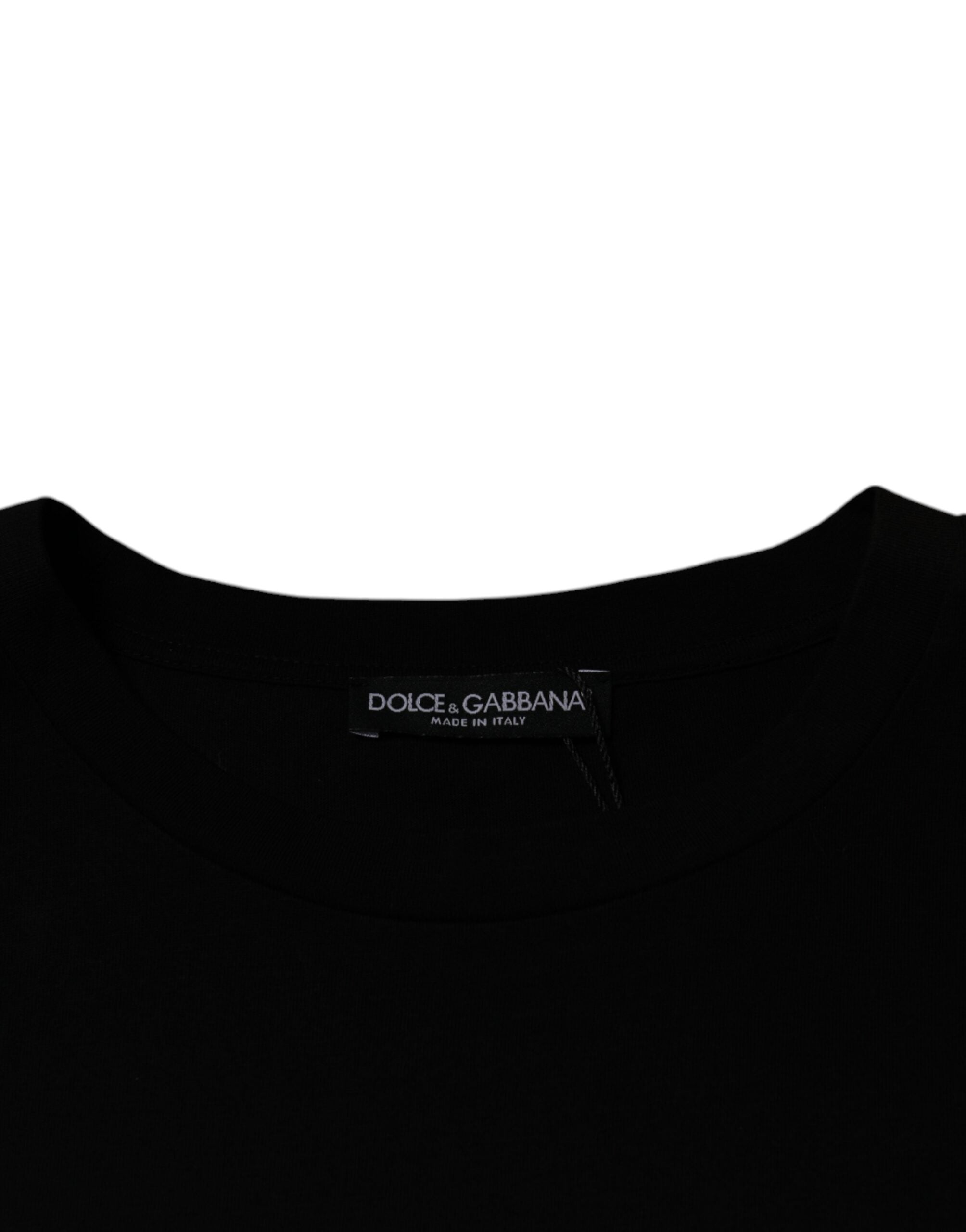 Schwarzes Rundhals-T-Shirt mit kurzen Ärmeln
