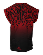Red Leopard Print Cotton Sleeveless T-shirt