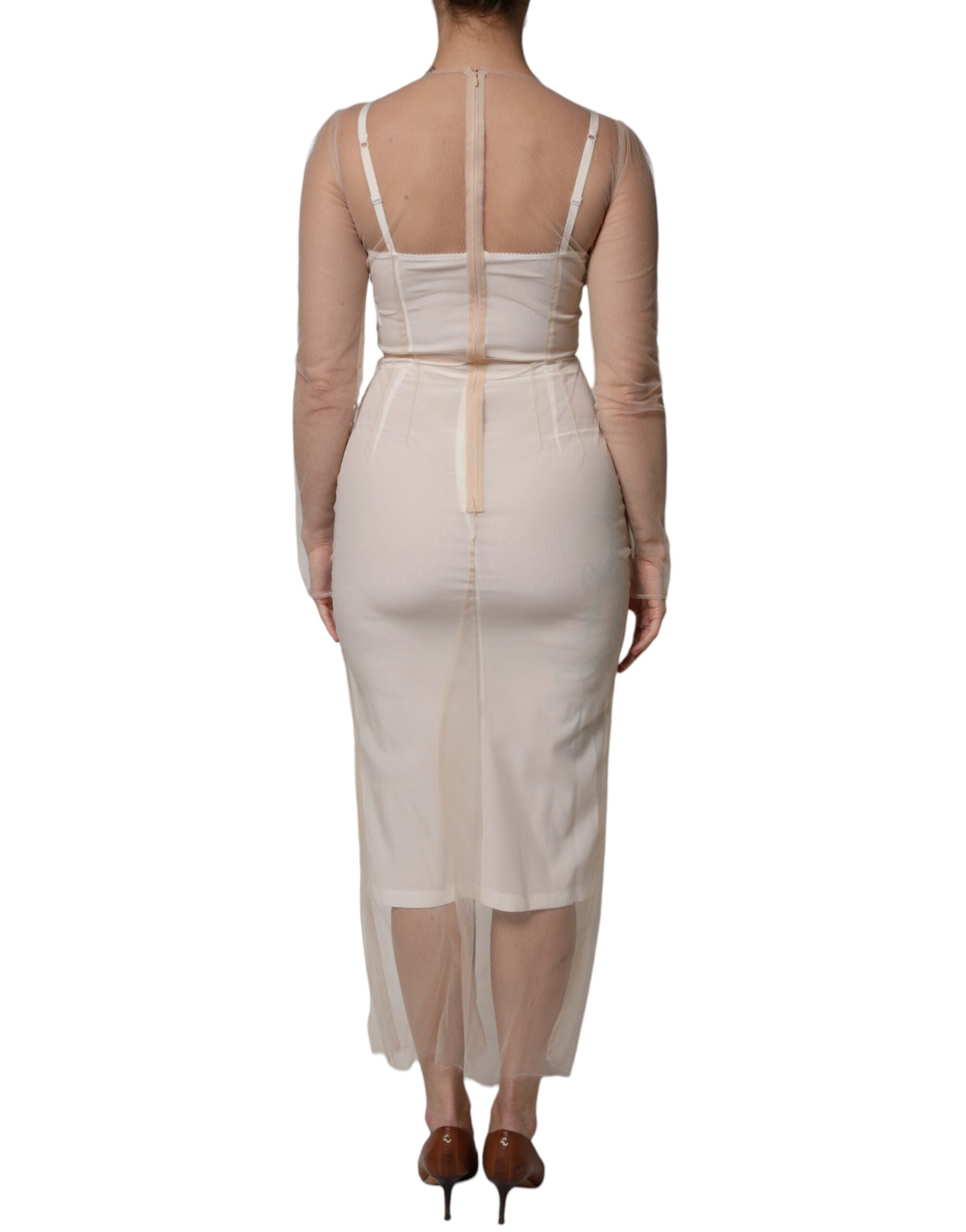 Weißes transparentes Tüll-Bustier-Bodycon-Midikleid