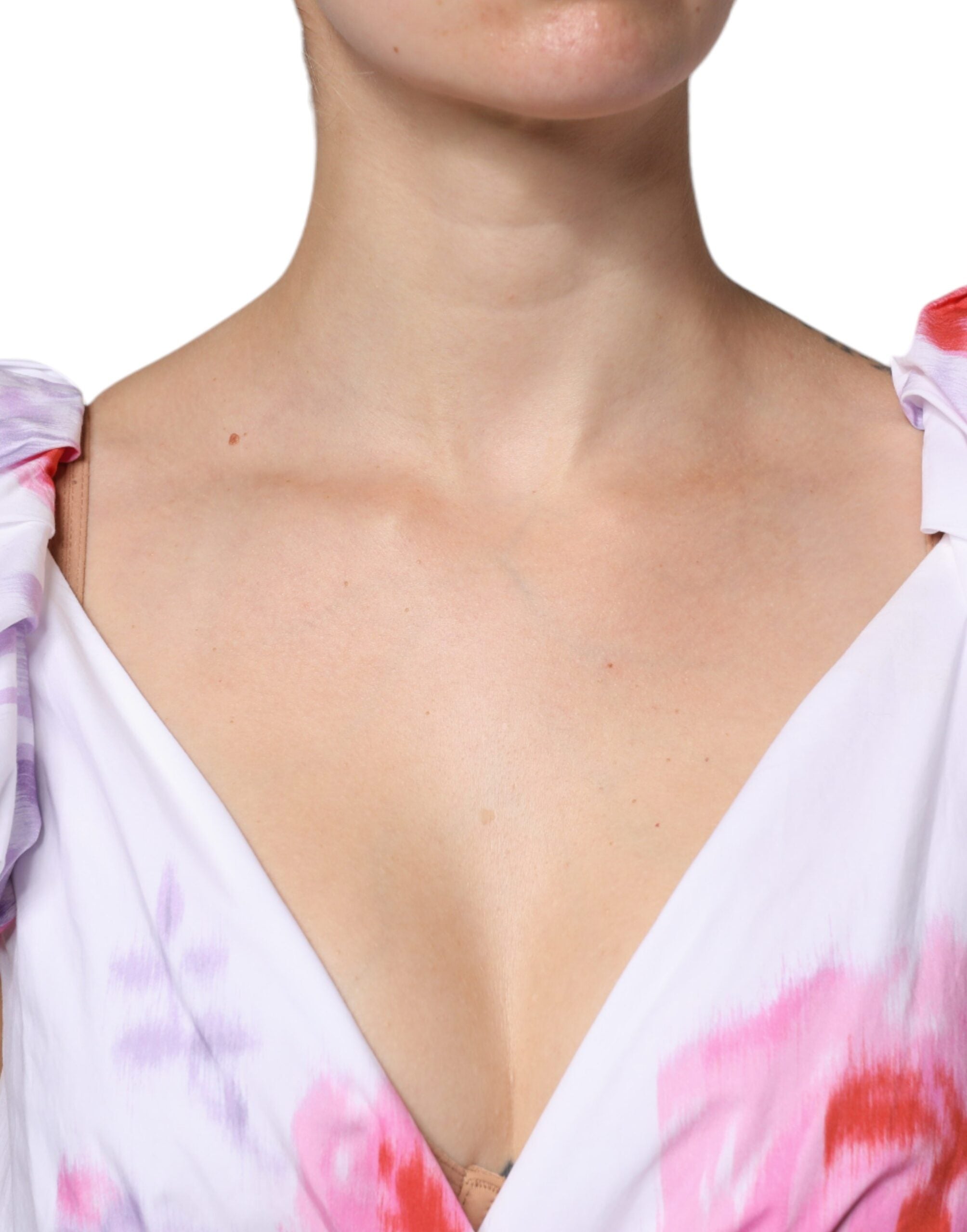 Weißes Maxikleid aus Baumwolle mit Blumenmuster