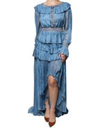 Vestito Lungo a Strati Blu a Maniche Lunghe