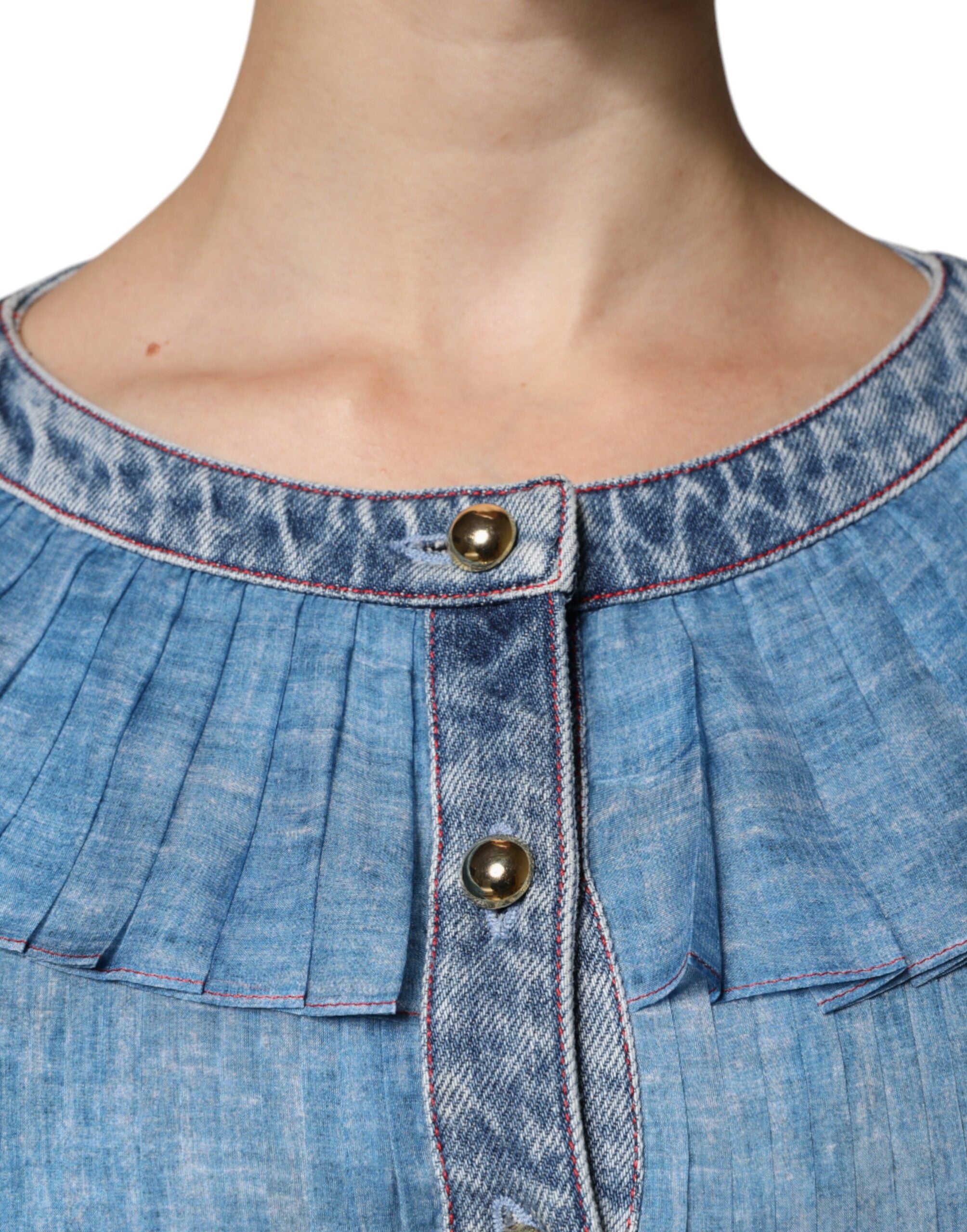 Vestito Lungo a Strati Blu a Maniche Lunghe
