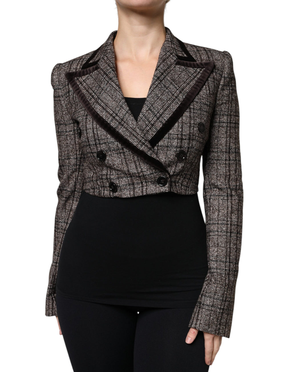Braune karierte lange kurze Jacke