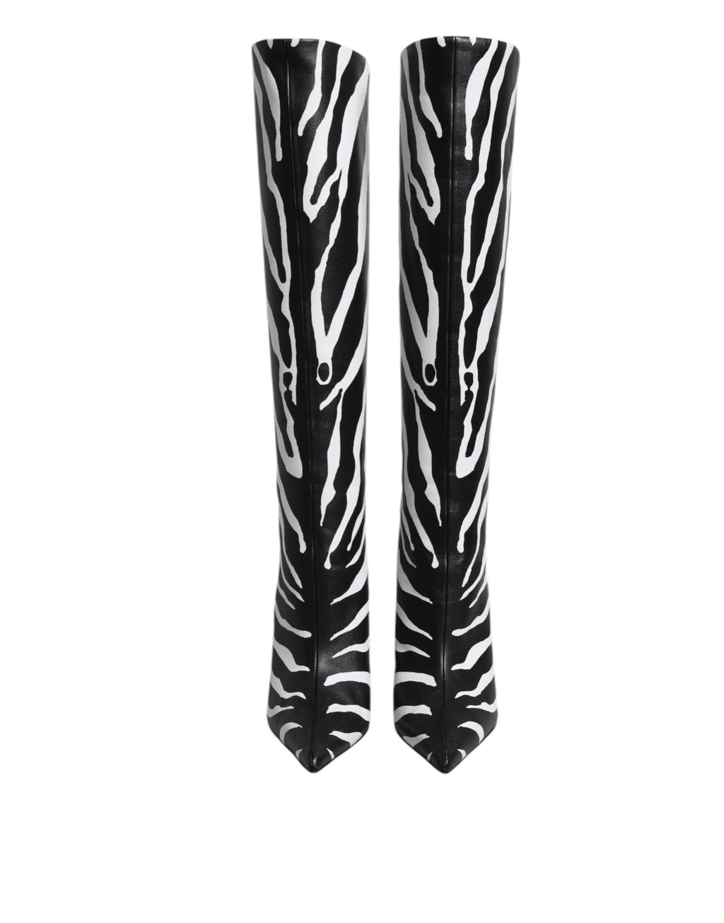 Schwarze Weiße Zebra Absätze Overkneestiefel Schuhe