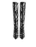 Schwarze Weiße Zebra Absätze Overkneestiefel Schuhe