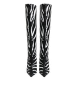 Schwarze Weiße Zebra Absätze Overkneestiefel Schuhe