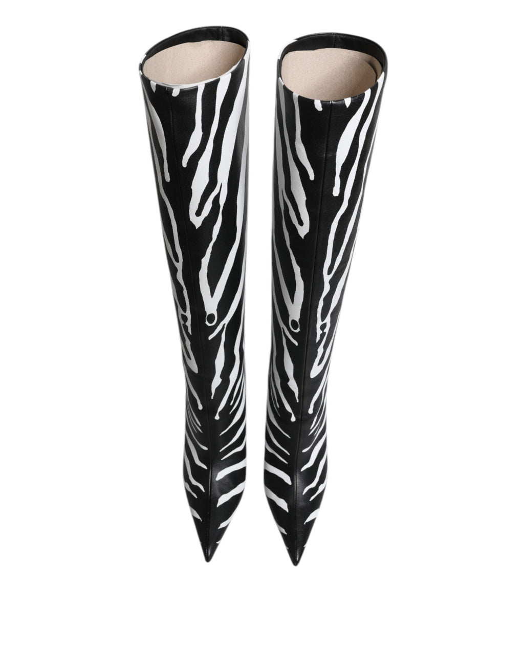 Schwarze Weiße Zebra Absätze Overkneestiefel Schuhe