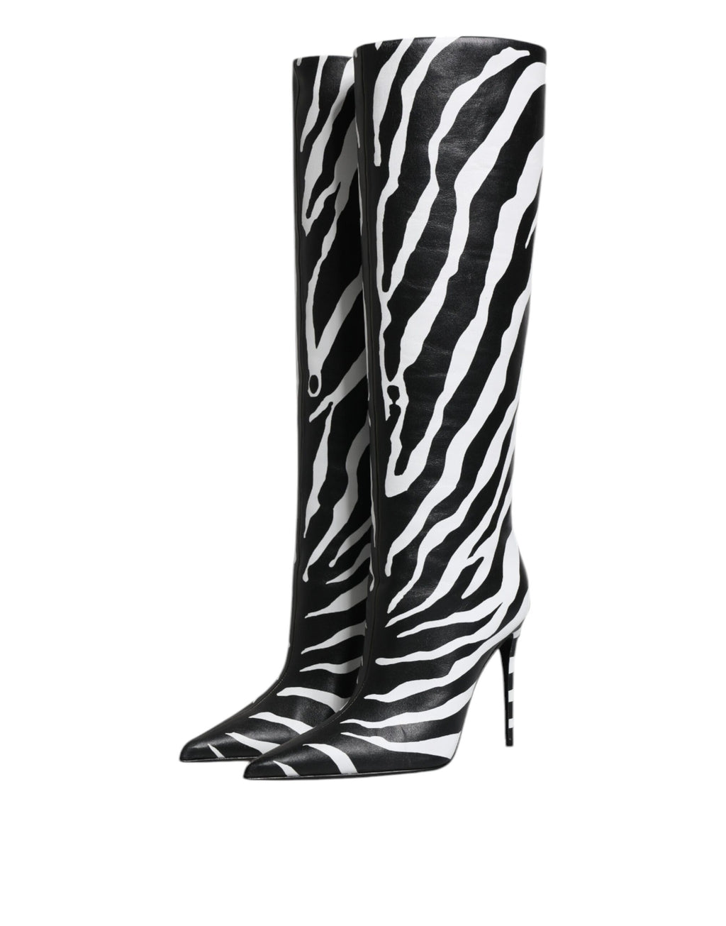 Schwarze Weiße Zebra Absätze Overkneestiefel Schuhe
