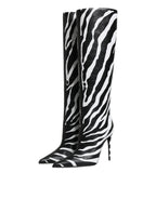 Schwarze Weiße Zebra Absätze Overkneestiefel Schuhe