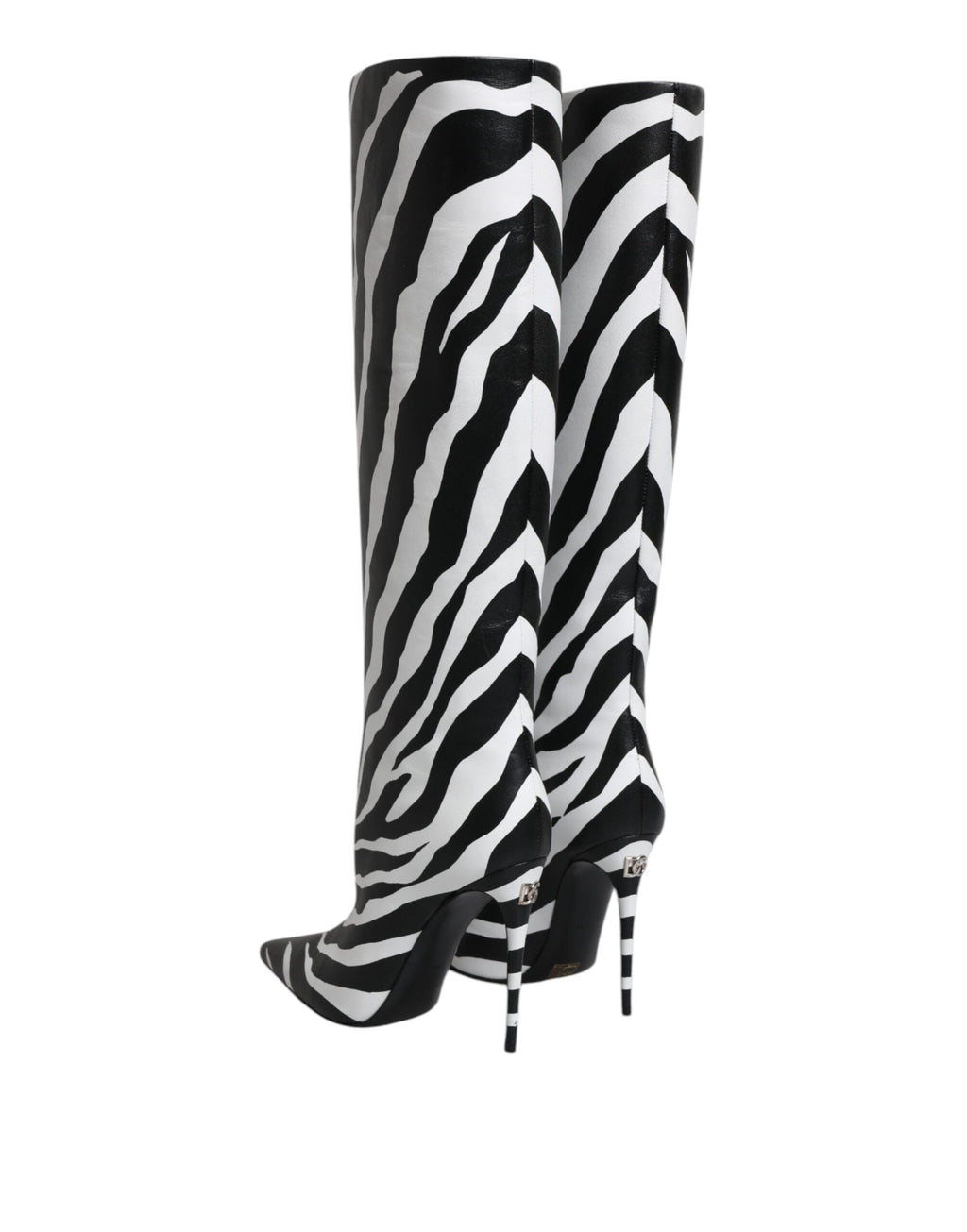 Schwarze Weiße Zebra Absätze Overkneestiefel Schuhe