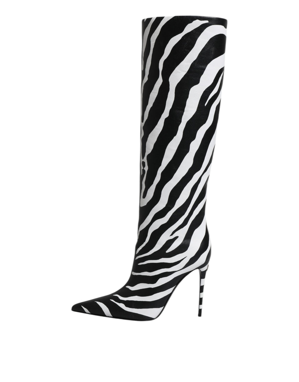 Schwarze Weiße Zebra Absätze Overkneestiefel Schuhe