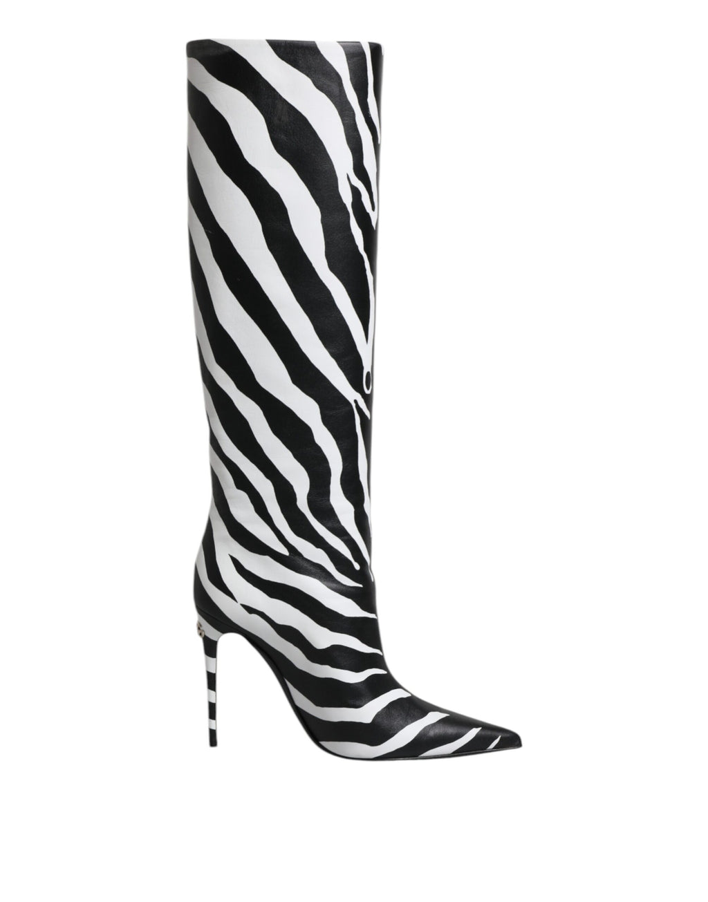 Schwarze Weiße Zebra Absätze Overkneestiefel Schuhe