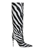 Schwarze Weiße Zebra Absätze Overkneestiefel Schuhe