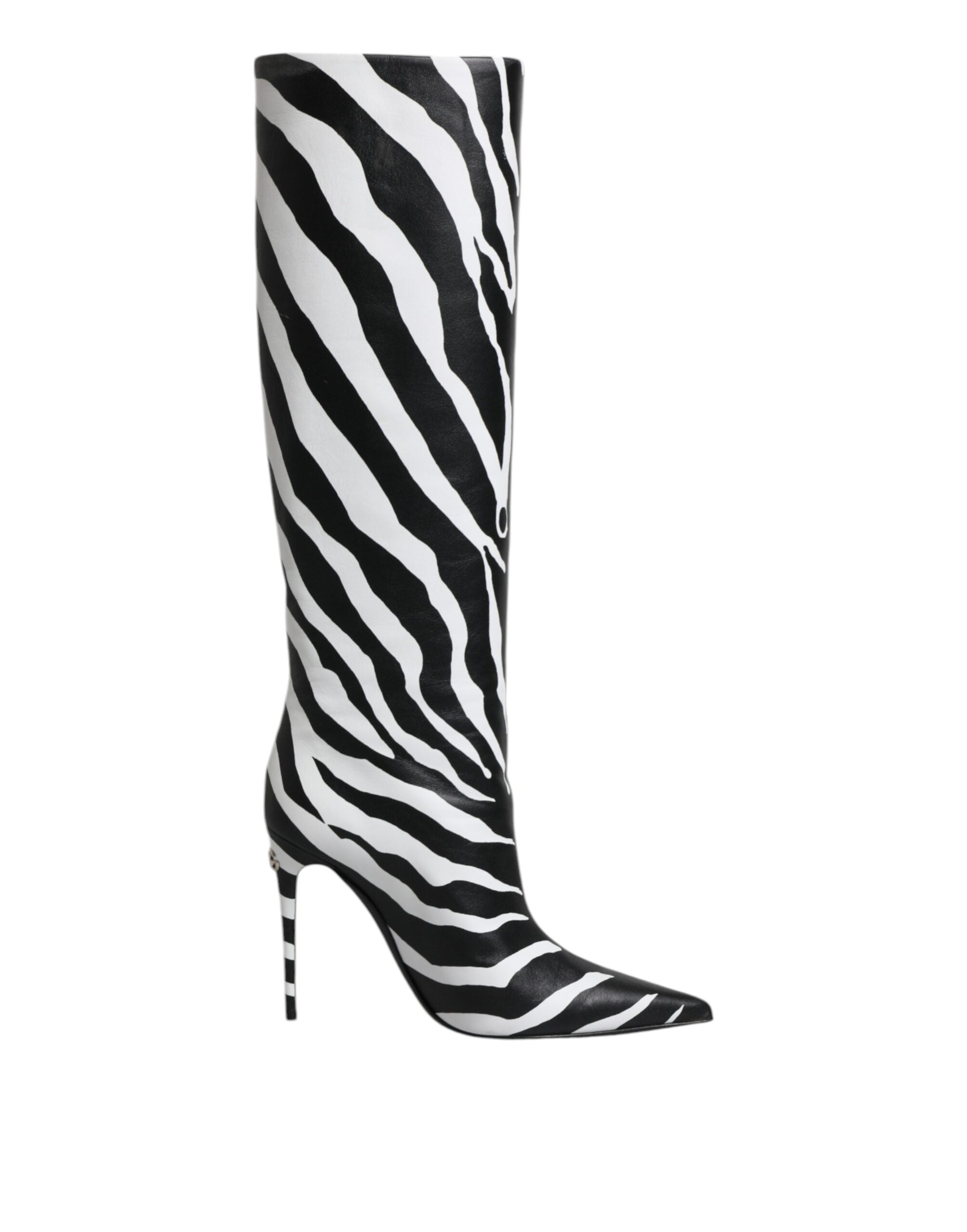 Schwarze Weiße Zebra Absätze Overkneestiefel Schuhe