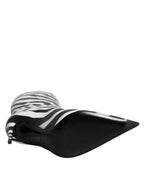 Schwarze Weiße Zebra Absätze Overkneestiefel Schuhe
