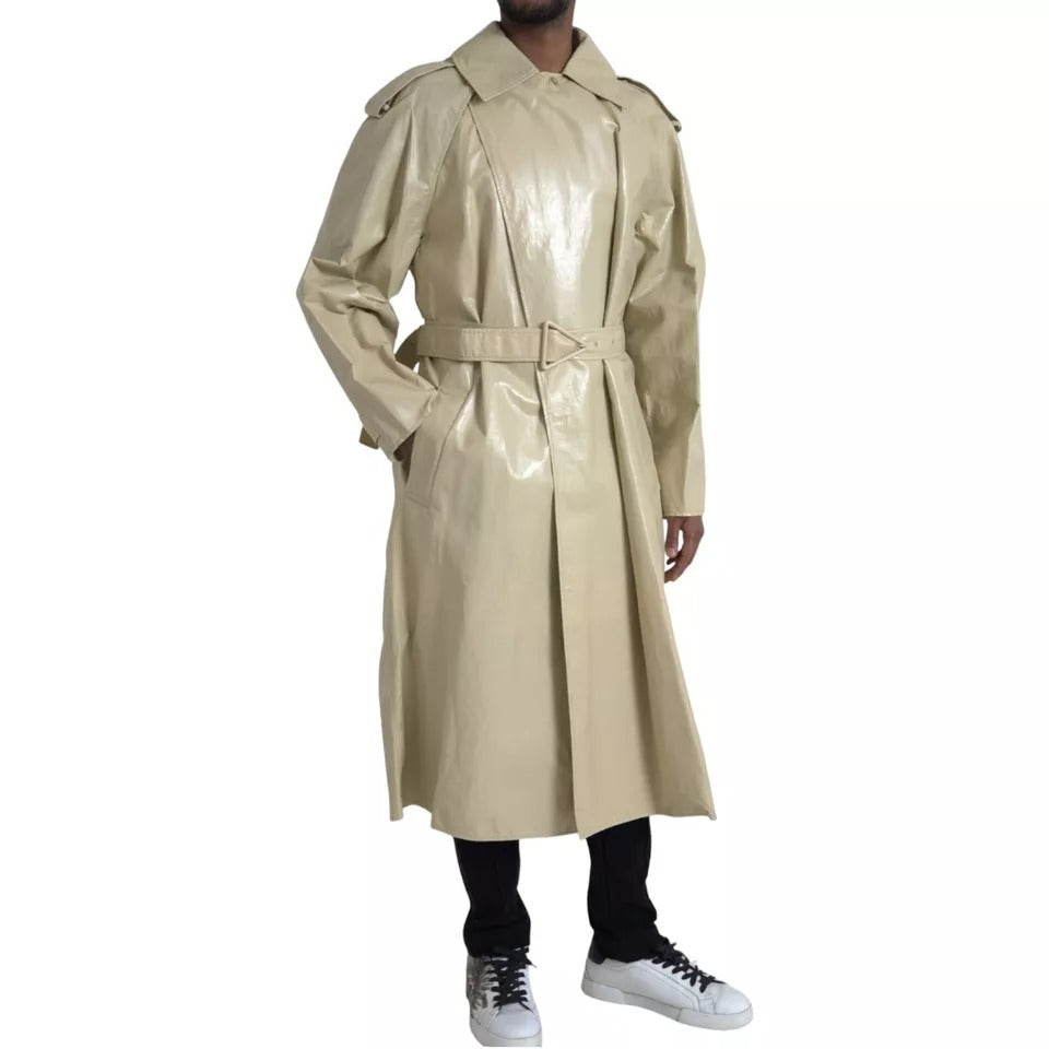 Trenchcoat-Jacke aus beigem Lammleder