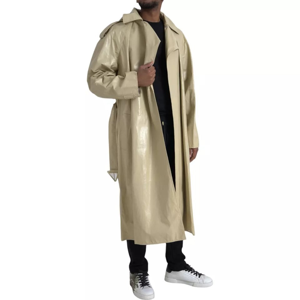 Trenchcoat-Jacke aus beigem Lammleder