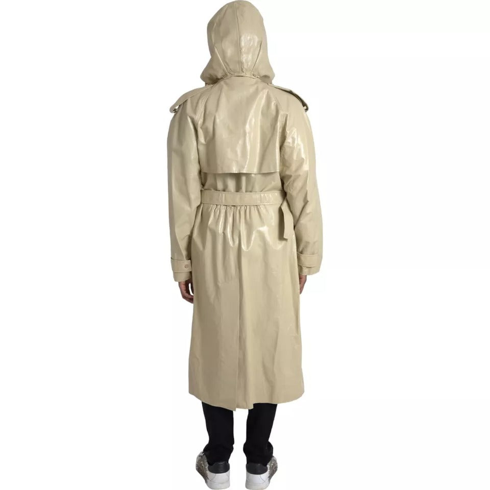 Trenchcoat-Jacke aus beigem Lammleder