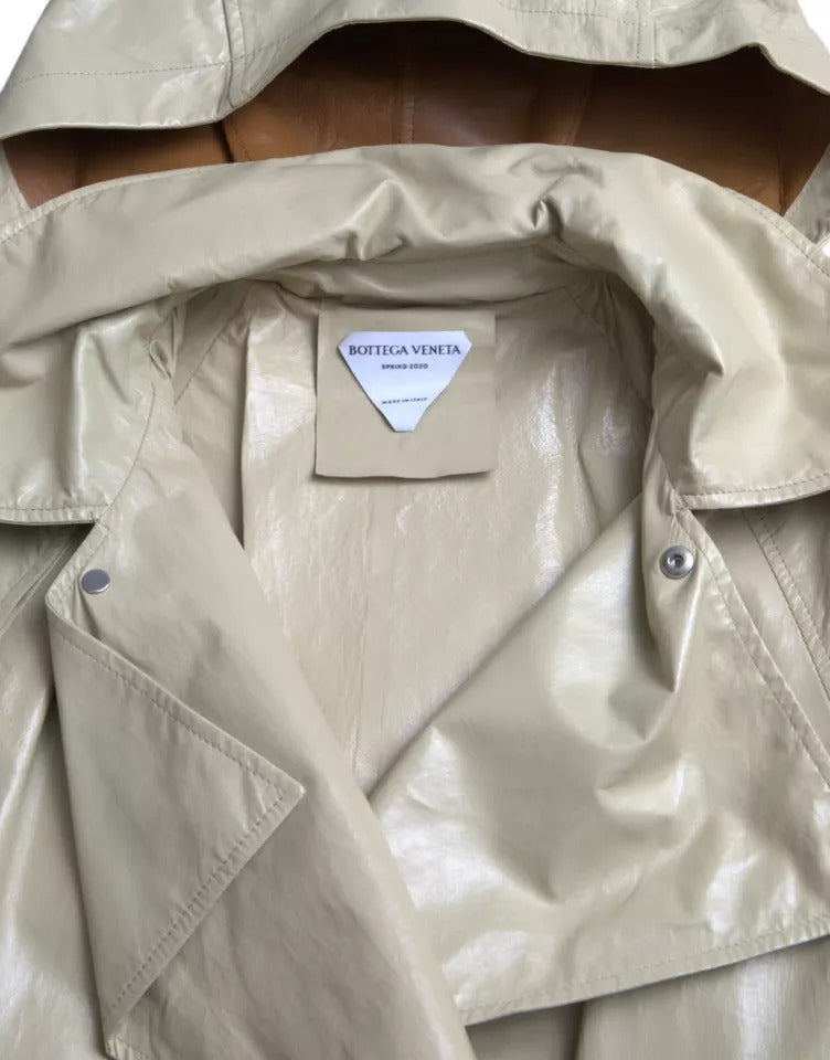 Trenchcoat-Jacke aus beigem Lammleder