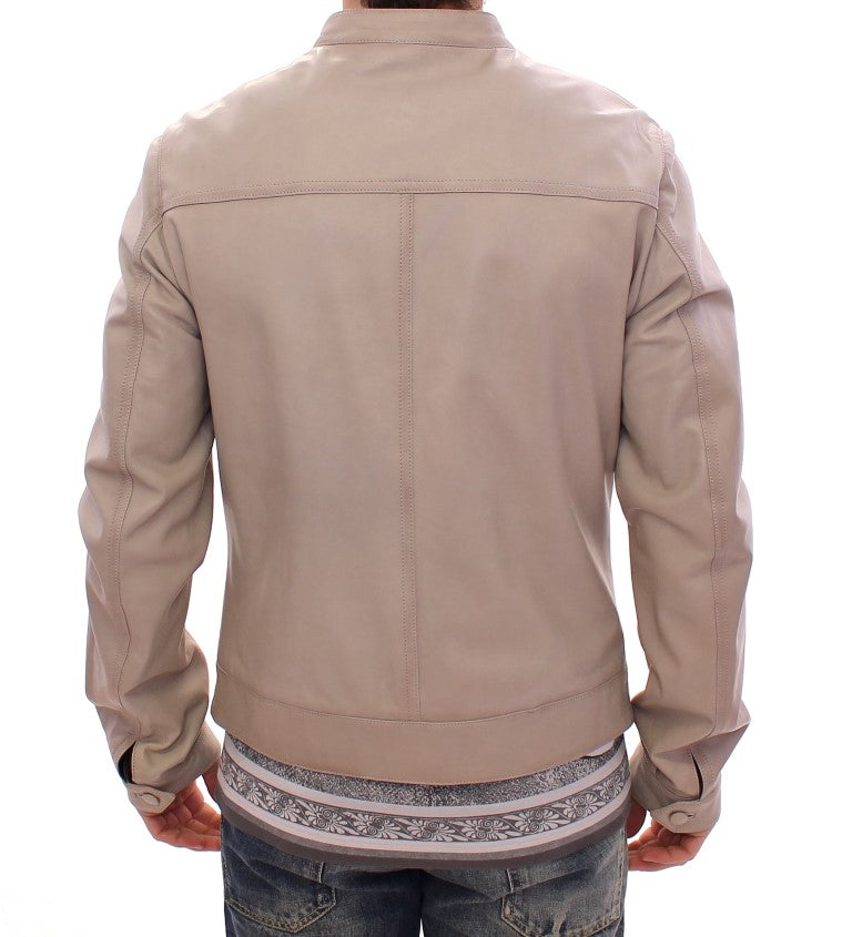 Beige Leather Biker Jacket