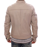 Beige Leather Biker Jacket