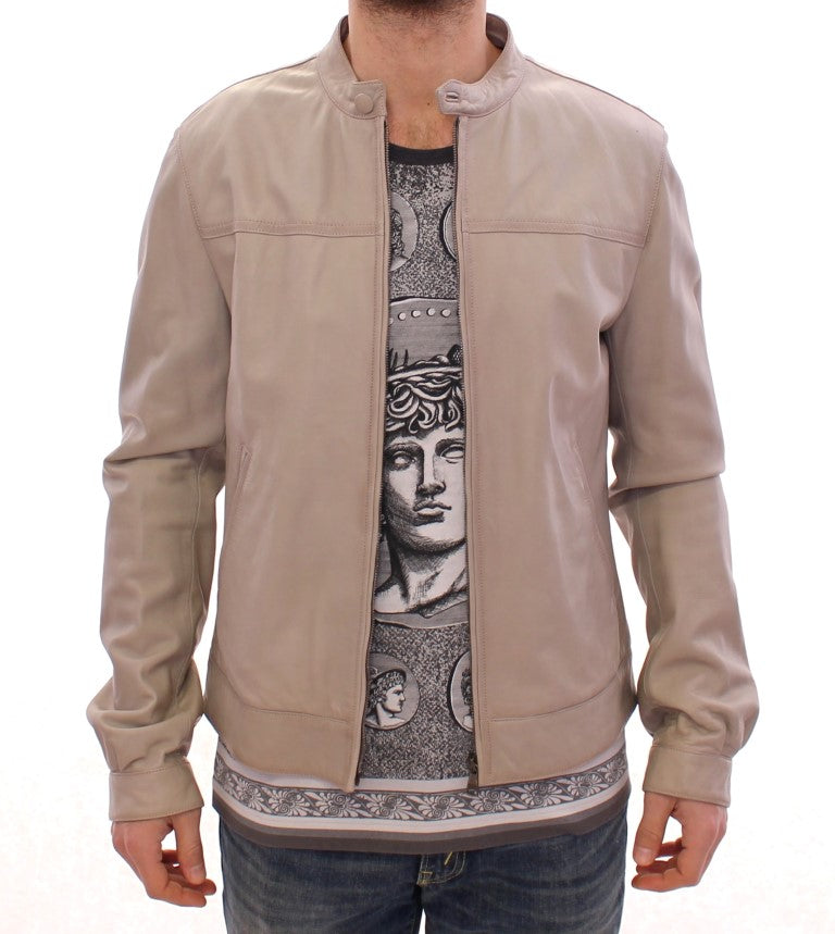 Beige Leather Biker Jacket