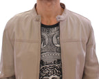 Beige Leather Biker Jacket