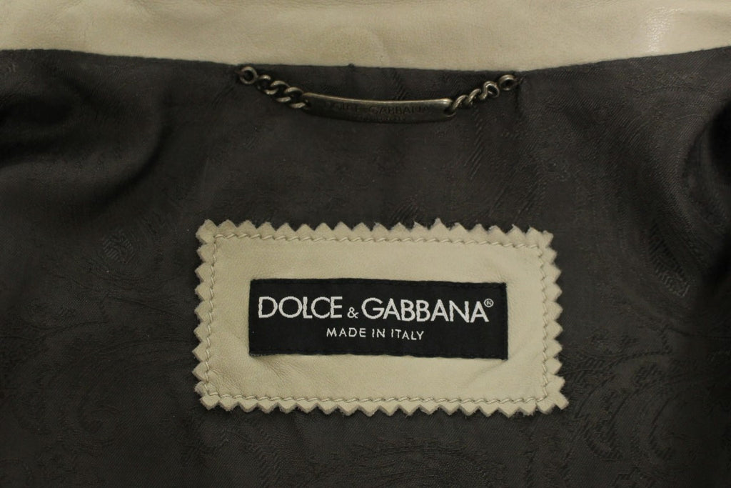 Beige Leather Biker Jacket