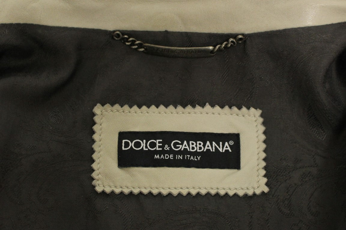 Beige Leather Biker Jacket