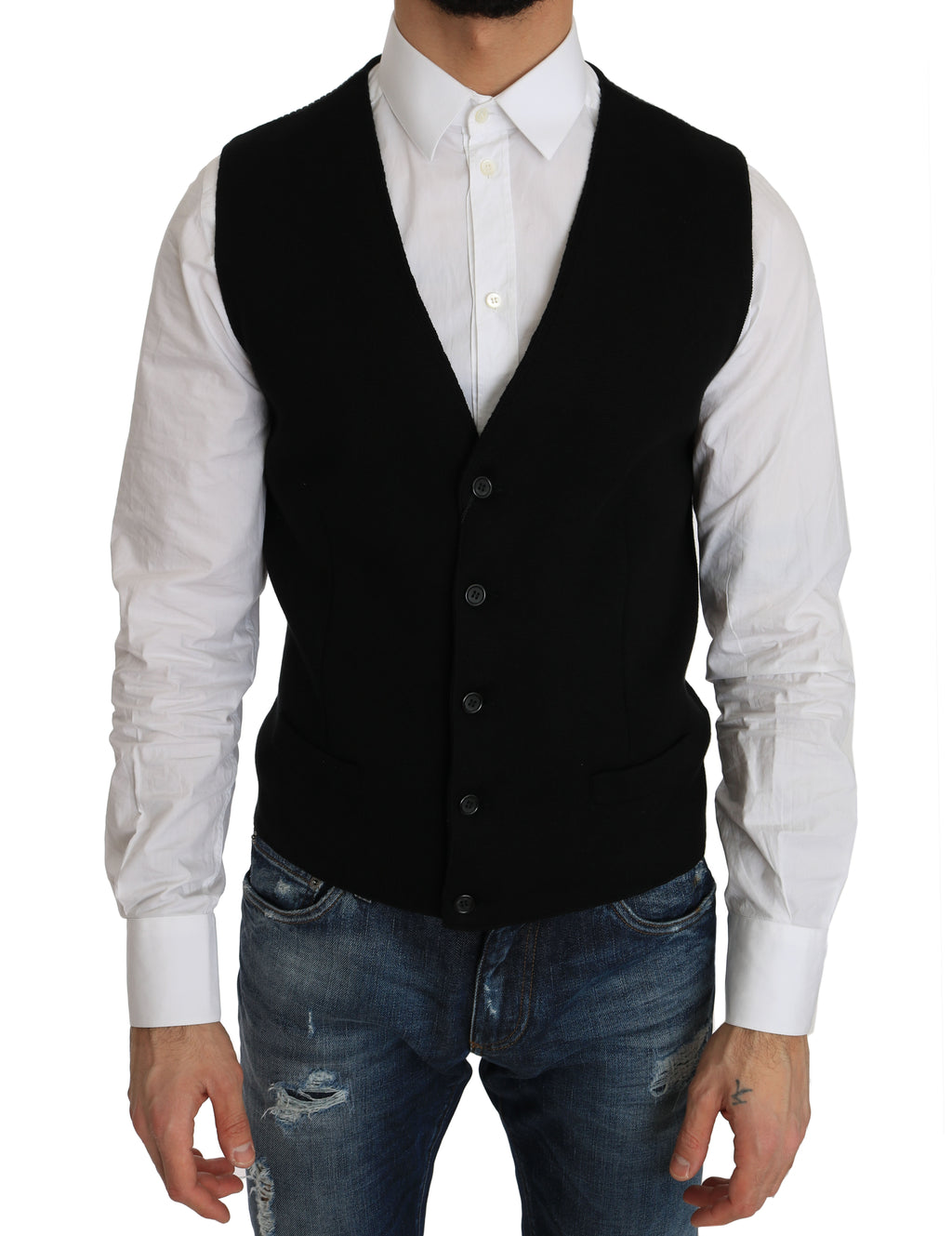 Schwarzes Baumwollkleid Gewebte Weste
