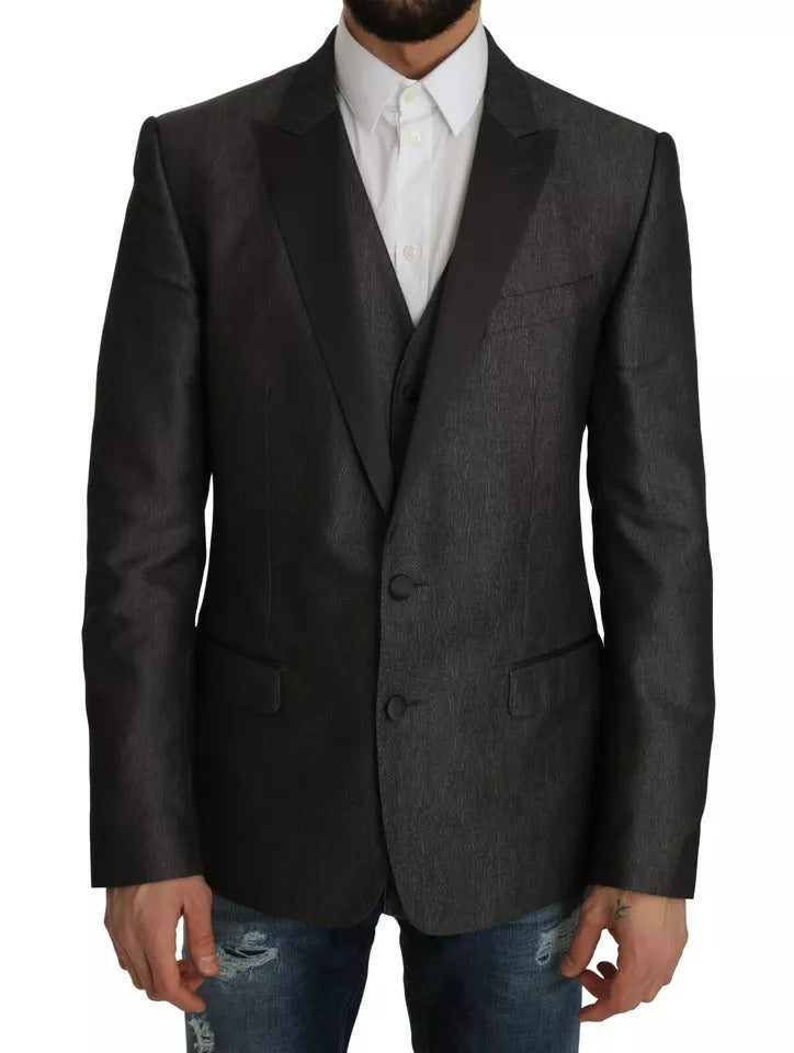 Grauer zweiteiliger Anzug mit Weste und Blazer