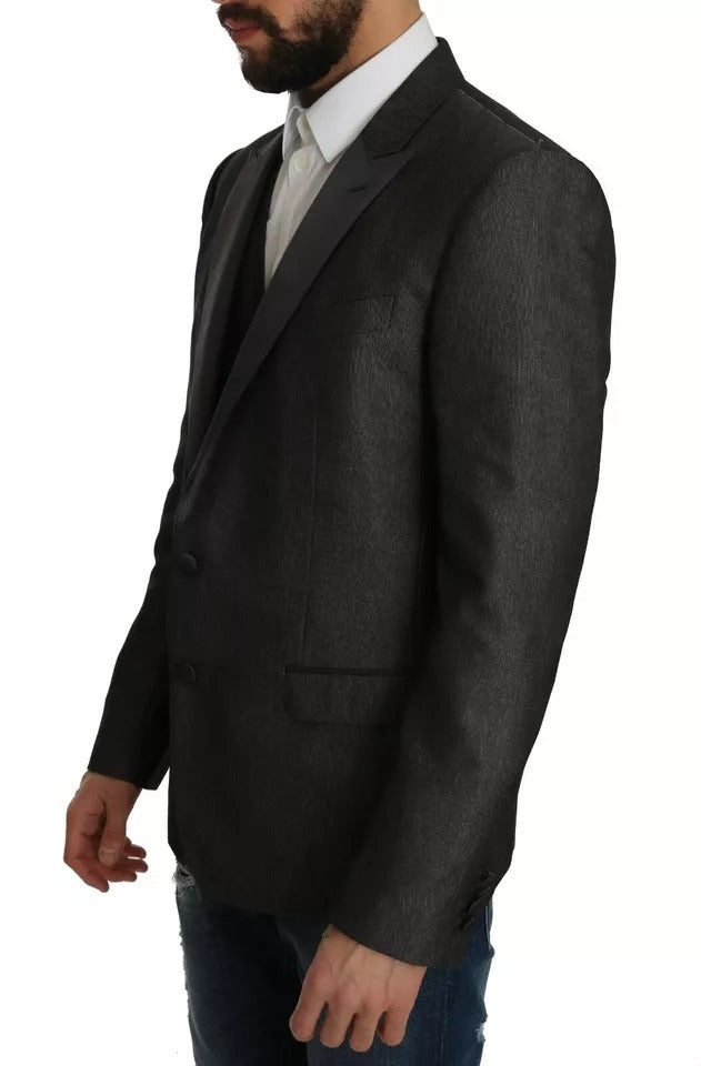 Grauer zweiteiliger Anzug mit Weste und Blazer