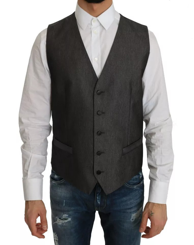 Grauer zweiteiliger Anzug mit Weste und Blazer
