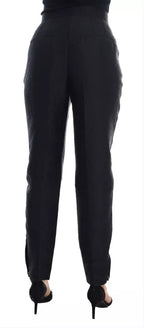 Hose aus schwarzem Blumenbrokat mit hoher Taille