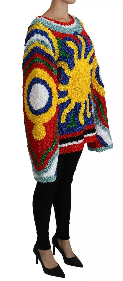Mehrfarbige Rüschenbluse/Top/Pullover mit Sonnenmotiv