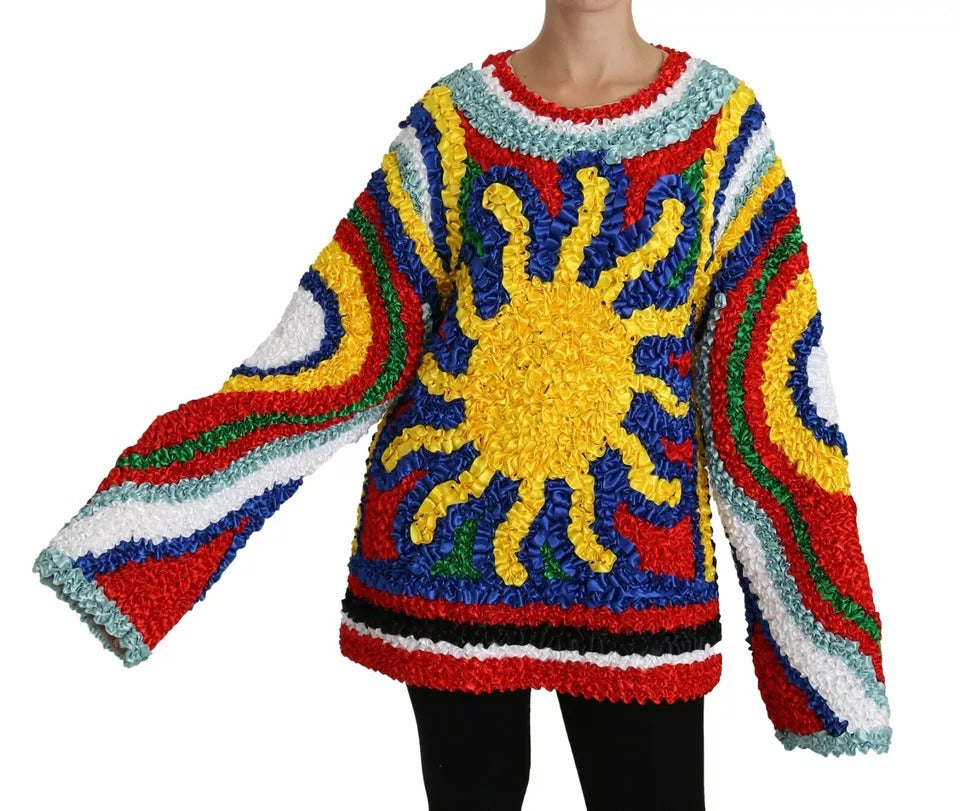Mehrfarbige Rüschenbluse/Top/Pullover mit Sonnenmotiv