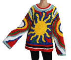 Mehrfarbige Rüschenbluse/Top/Pullover mit Sonnenmotiv