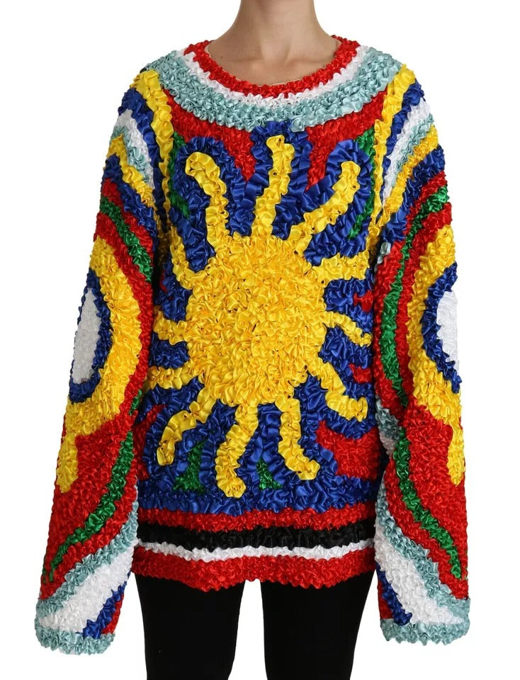 Mehrfarbige Rüschenbluse/Top/Pullover mit Sonnenmotiv