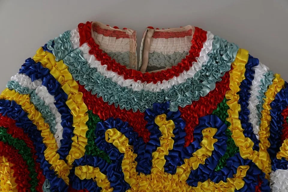 Mehrfarbige Rüschenbluse/Top/Pullover mit Sonnenmotiv