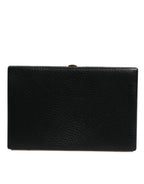 Schwarze Leder-Clutch mit goldenem Rahmen für Abend-Partys