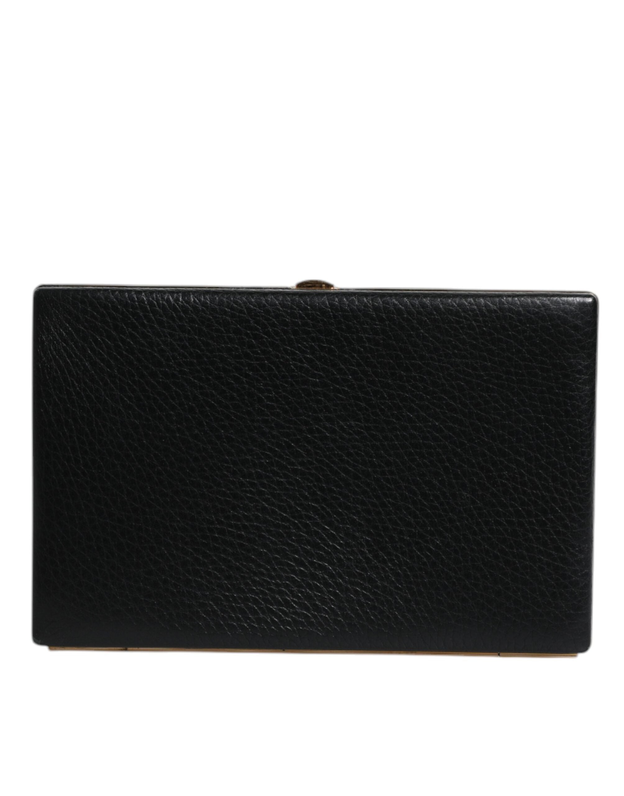 Schwarze Leder-Clutch mit goldenem Rahmen für Abend-Partys