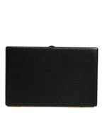 Schwarze Leder-Clutch mit goldenem Rahmen für Abend-Partys
