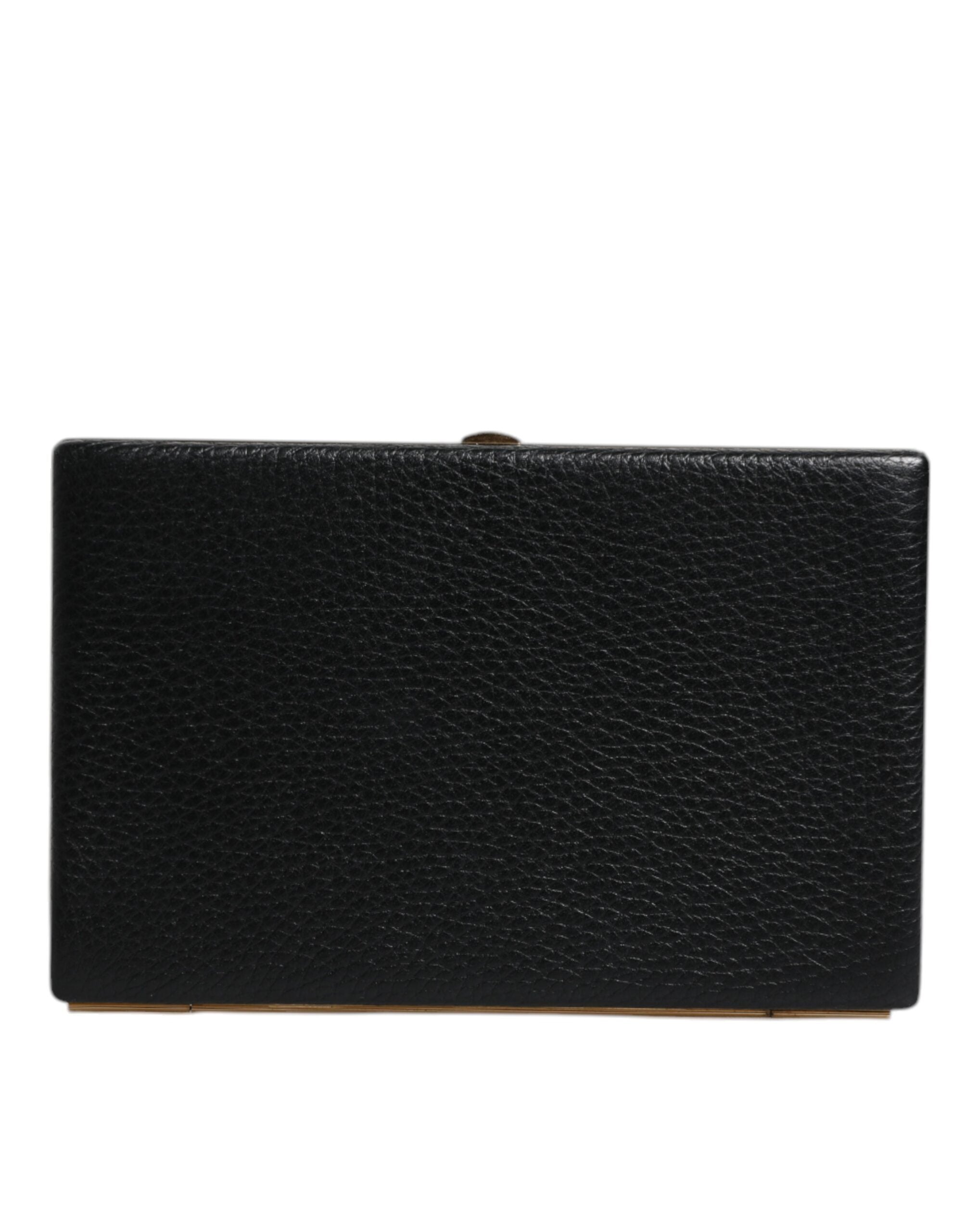 Schwarze Leder-Clutch mit goldenem Rahmen für Abend-Partys