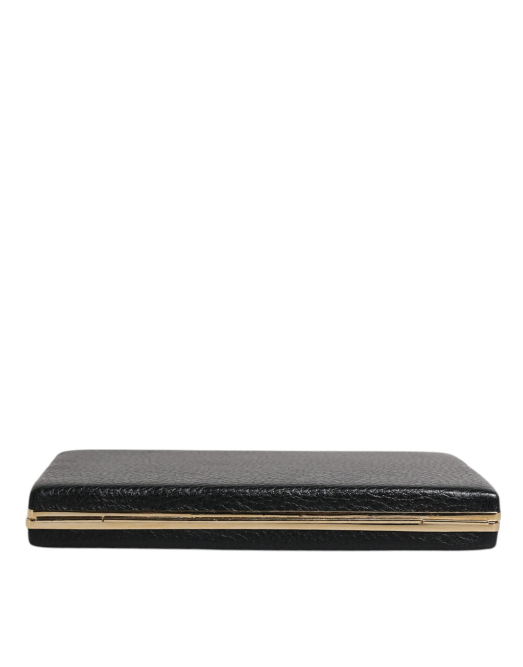 Schwarze Leder-Clutch mit goldenem Rahmen für Abend-Partys