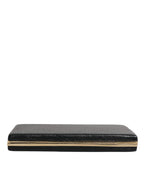 Schwarze Leder-Clutch mit goldenem Rahmen für Abend-Partys