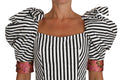 Weiß Schwarz Gestreiftes Cropped Top mit Puffärmeln