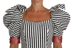 Weiß Schwarz Gestreiftes Cropped Top mit Puffärmeln