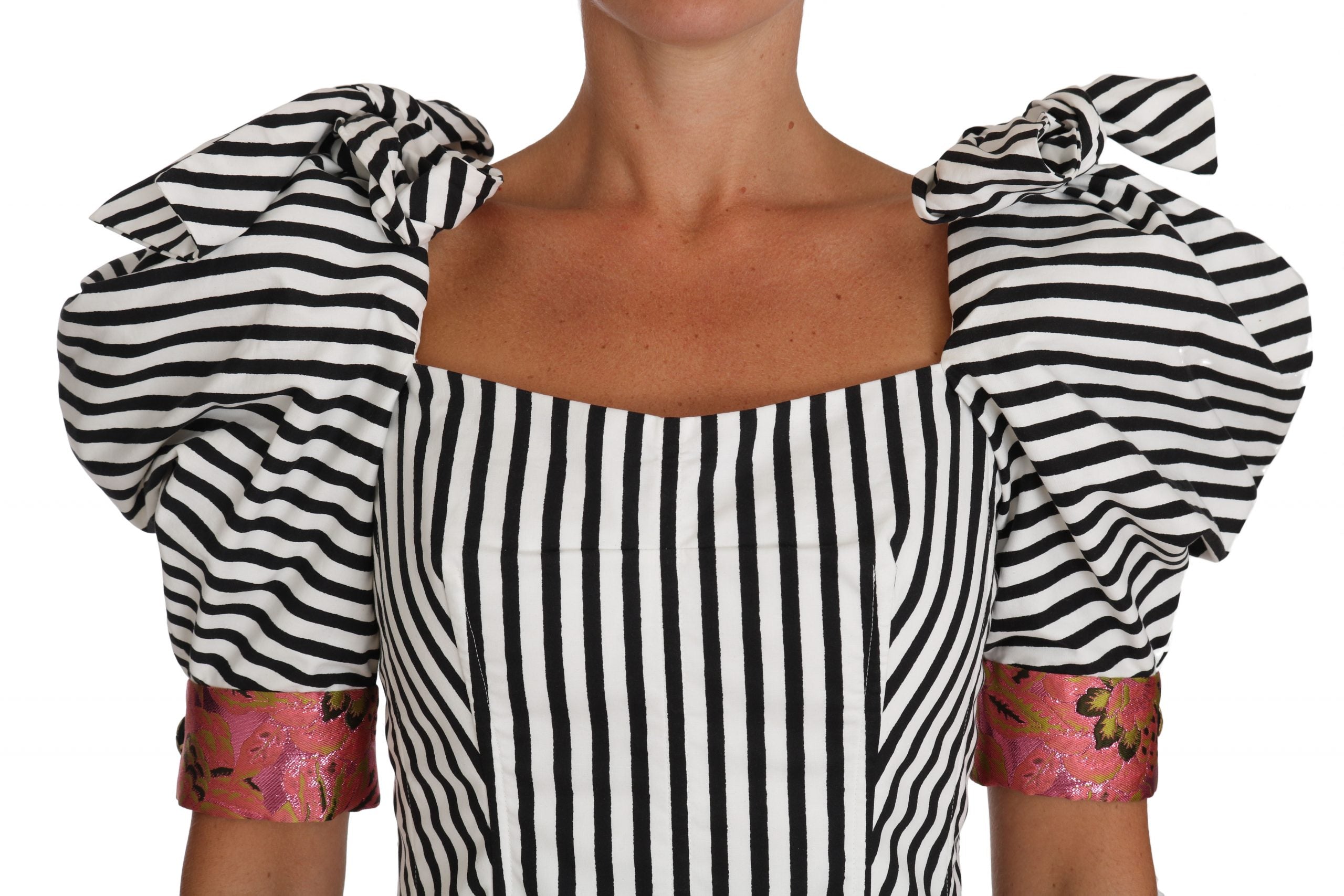 Weiß Schwarz Gestreiftes Cropped Top mit Puffärmeln